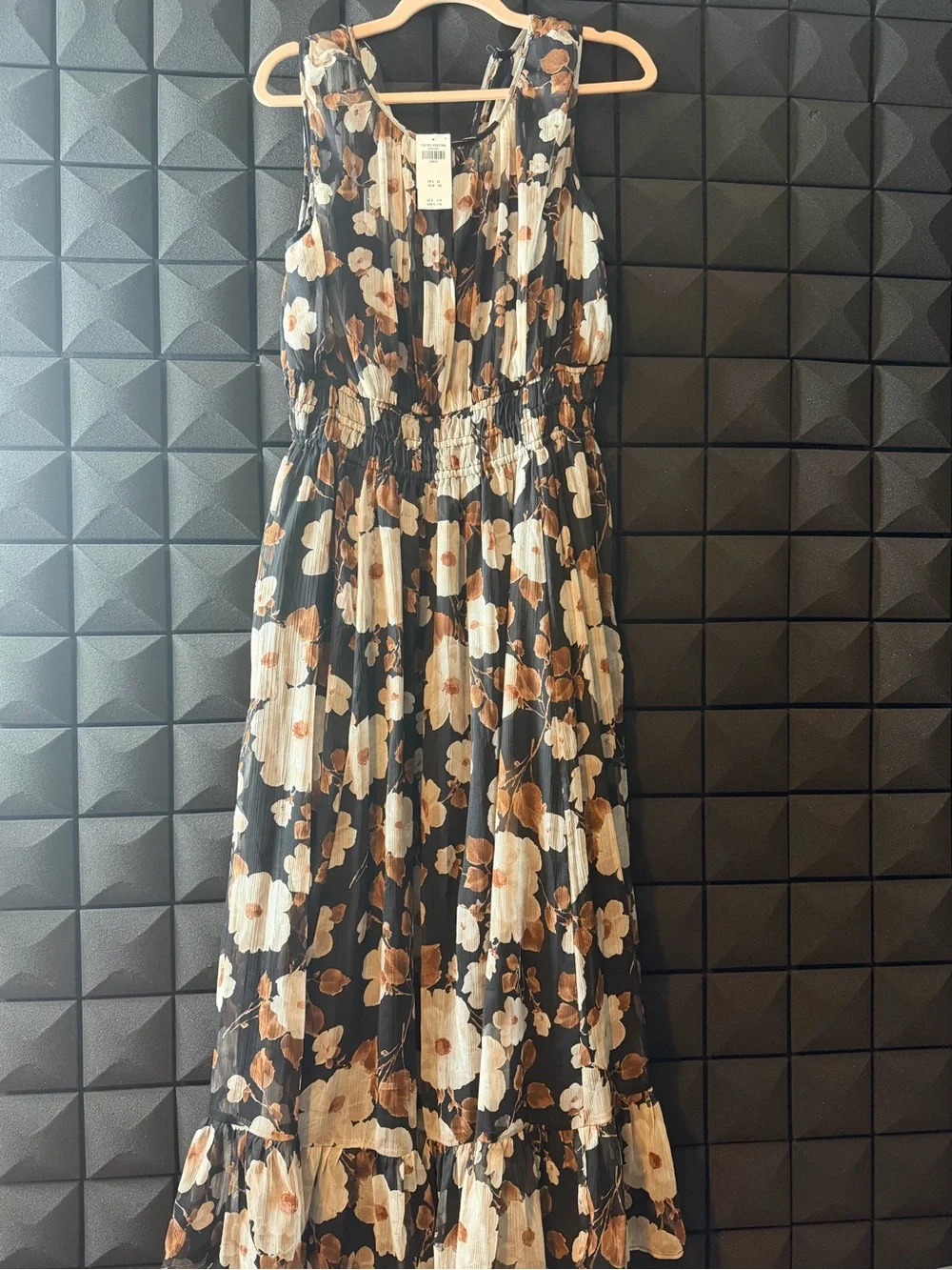 Abercrombie & Fitch Black Floral Tie-Shoulder Maxi Dress